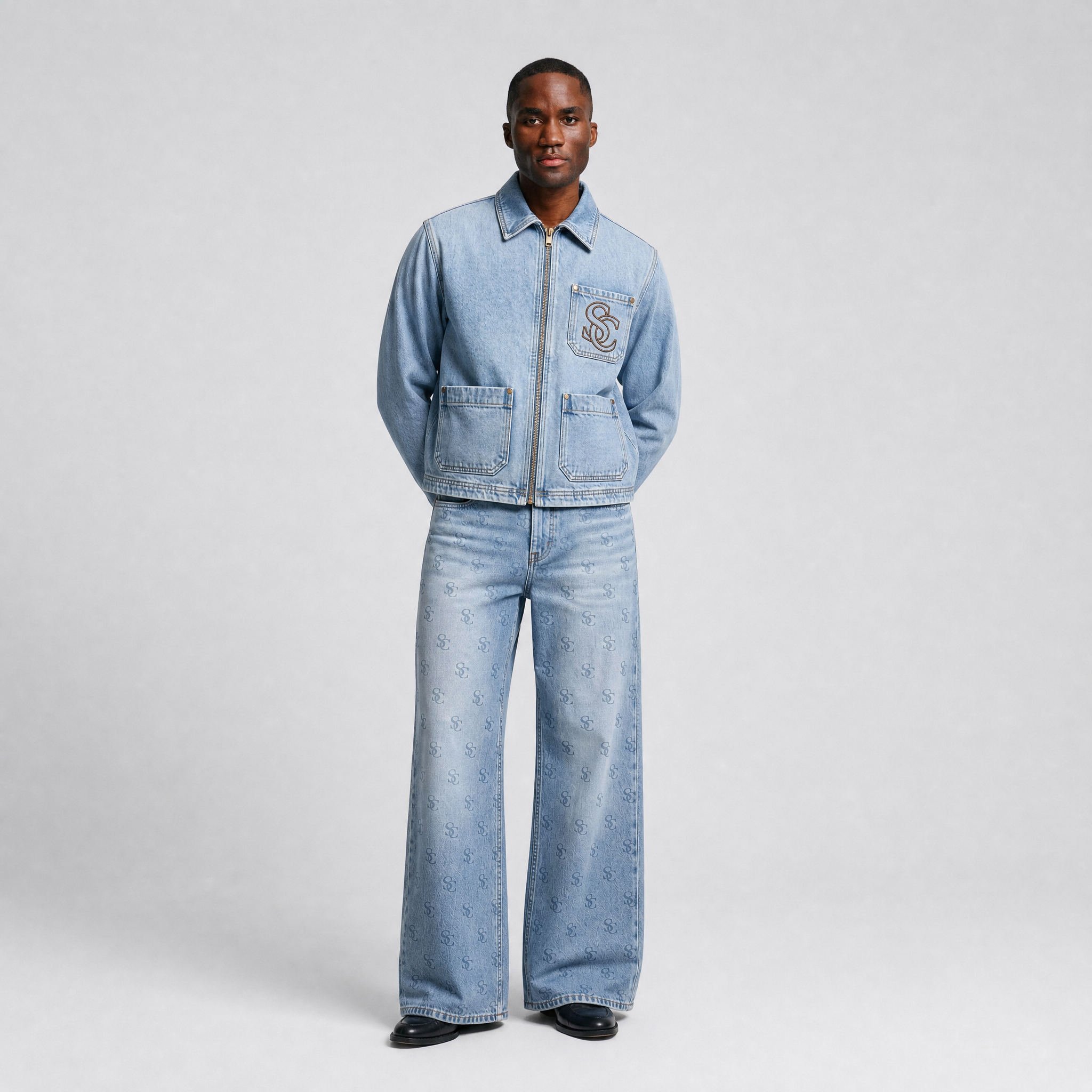 Men Denim Embroidery Jacket