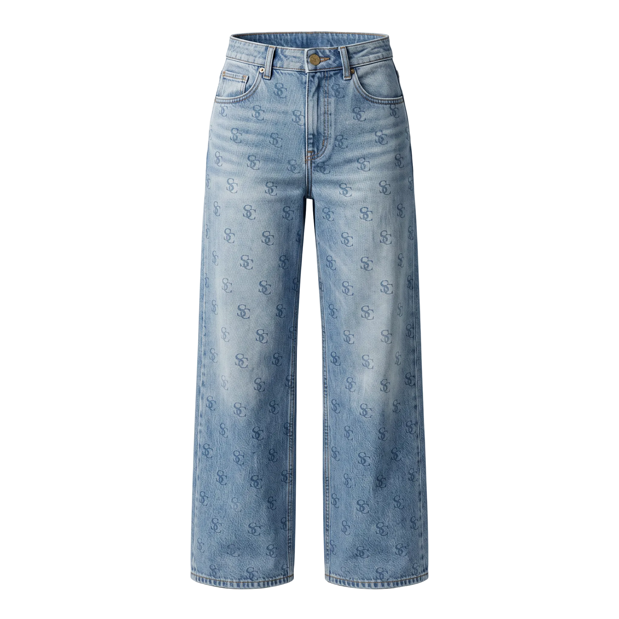 Women Denim Monogram Pants
