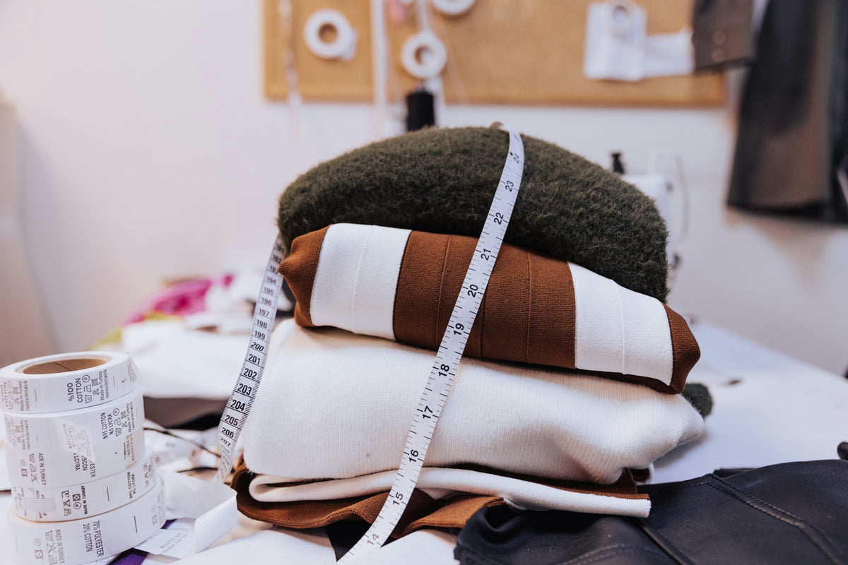 Fabric and materials on work table