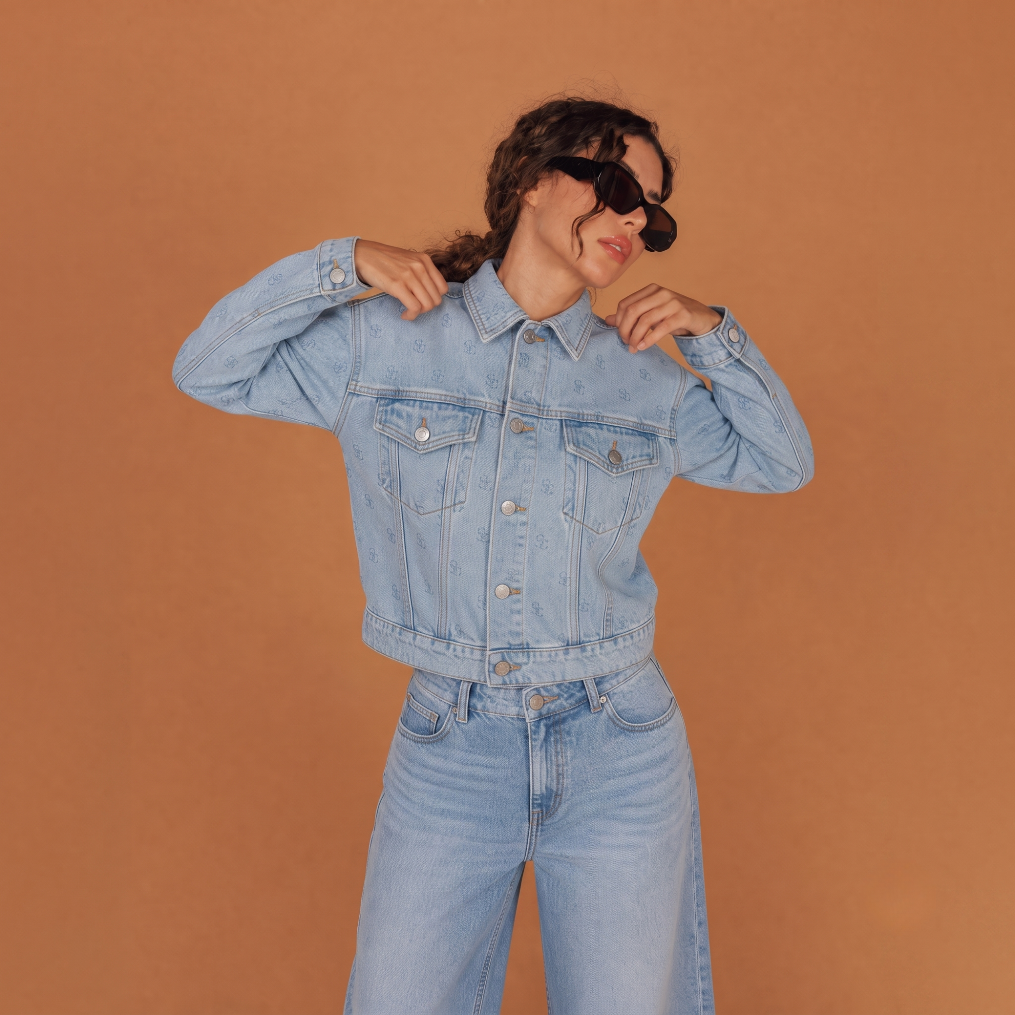 Women Denim Monogram Jacket
